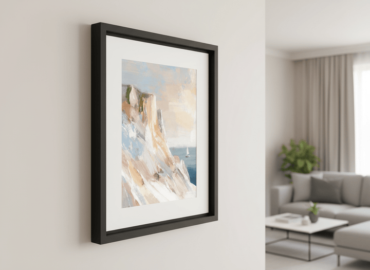 Modern wall art styled above a sofa in a neutral living room