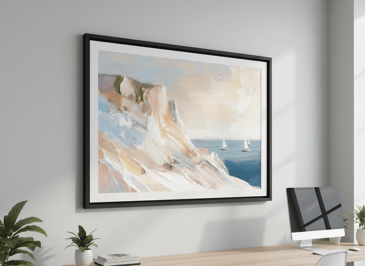 Contemporary wall art featured in a bright modern office workspace
