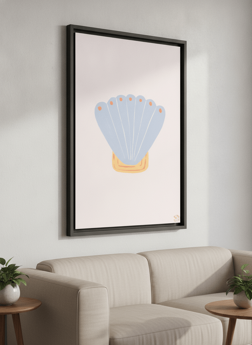 Modern wall art styled above a sofa in a neutral living room