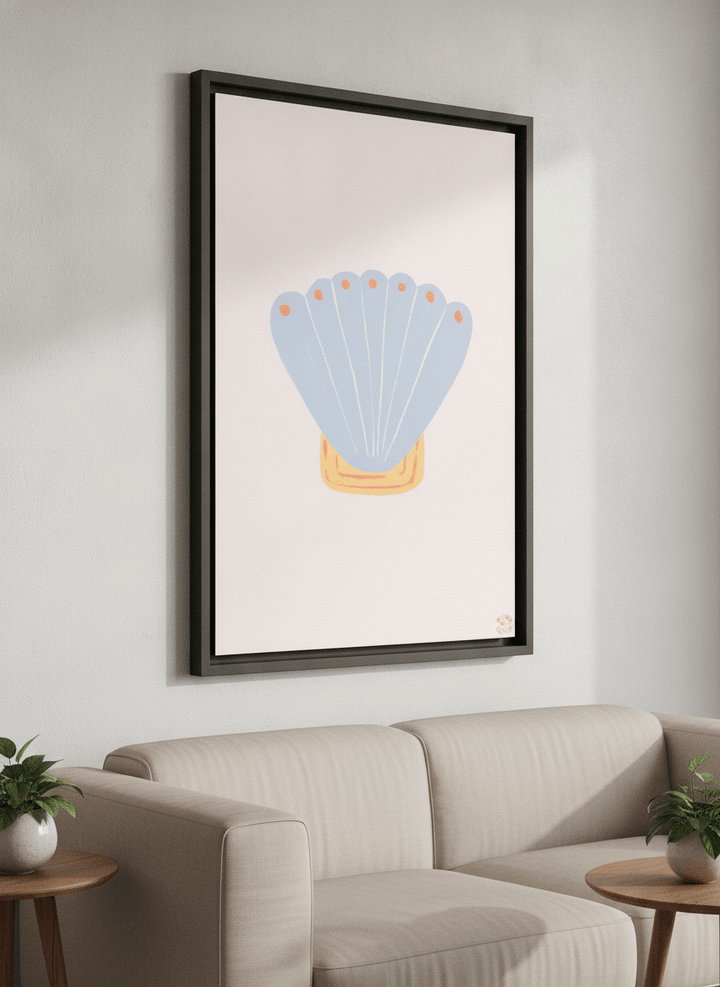 Modern wall art styled above a sofa in a neutral living room