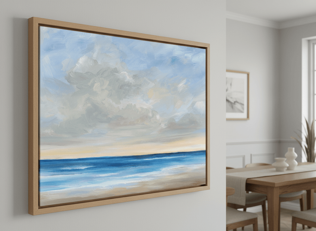 Wall art styled above a dining table in a contemporary home