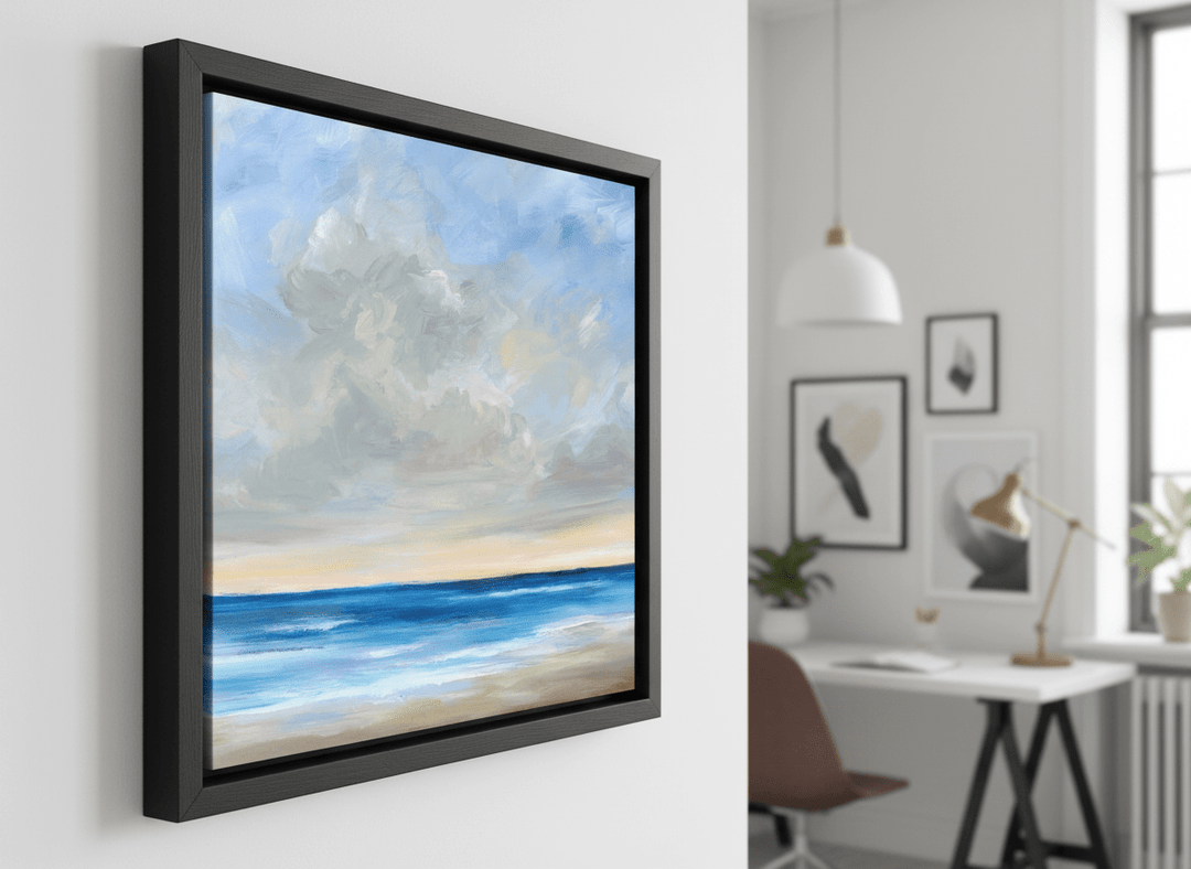 Contemporary wall art featured in a bright modern office workspace