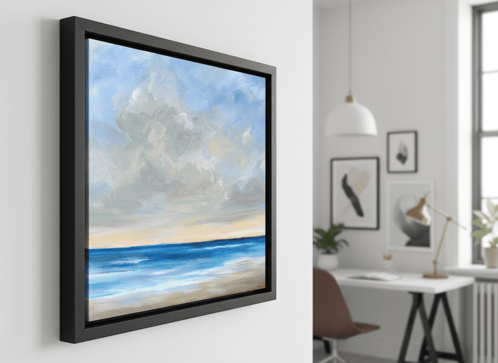Contemporary wall art featured in a bright modern office workspace