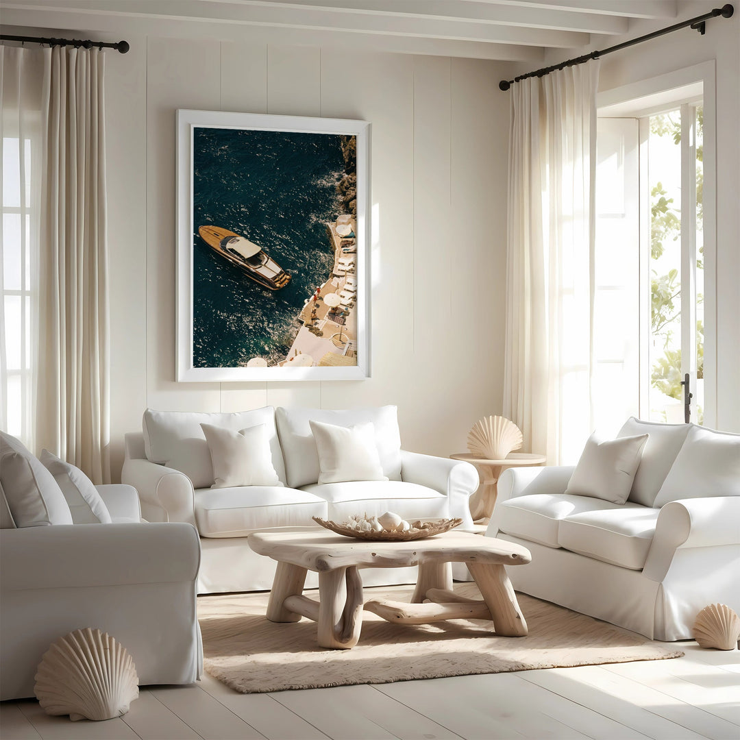 white living room with photo hanged on wall
