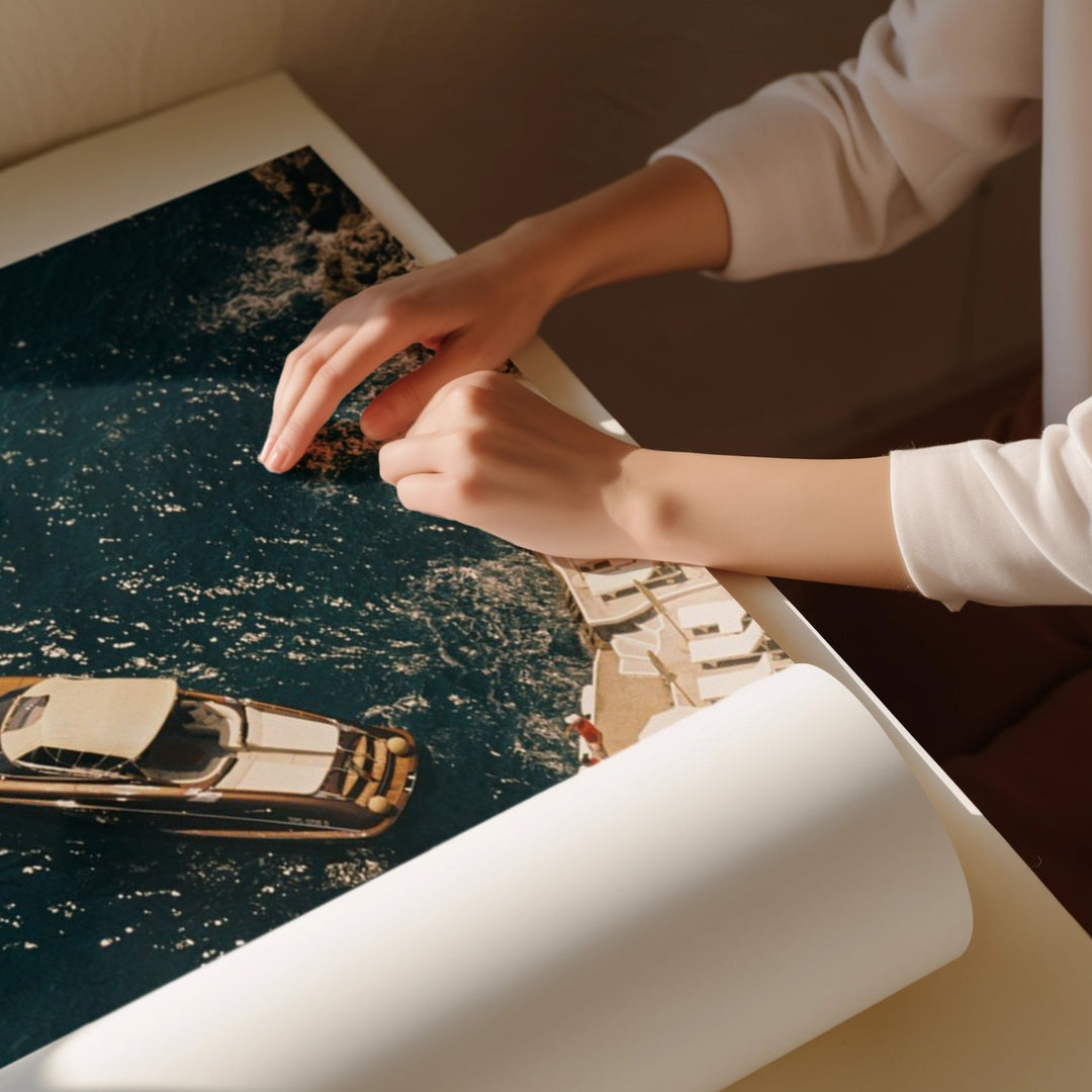 unrolled photo on table