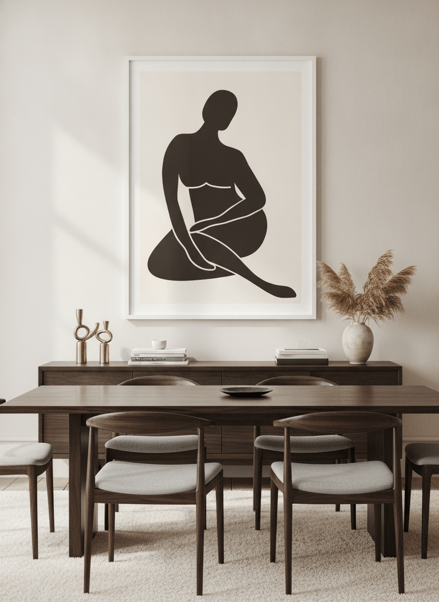 Monumental artwork centred on a feature wall in a luxe interior