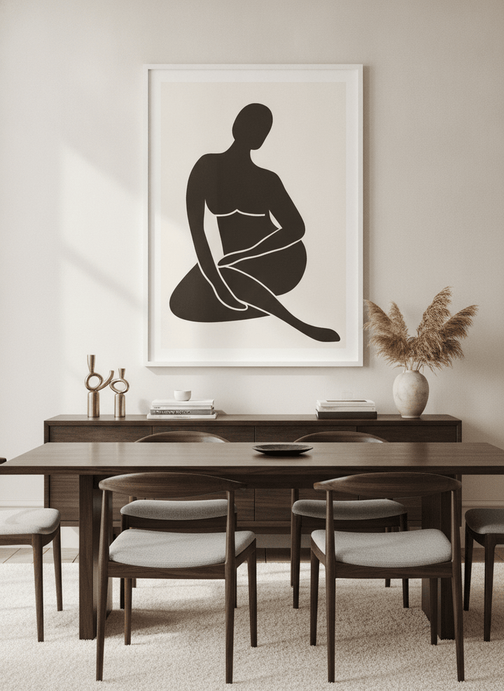 Monumental artwork centred on a feature wall in a luxe interior