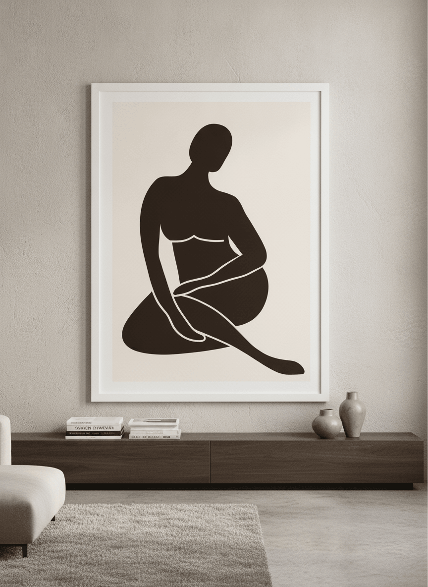 Monumental artwork centred on a feature wall in a luxe interior