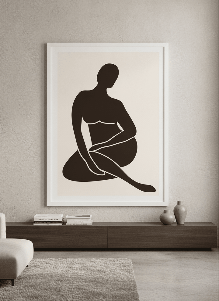Monumental artwork centred on a feature wall in a luxe interior