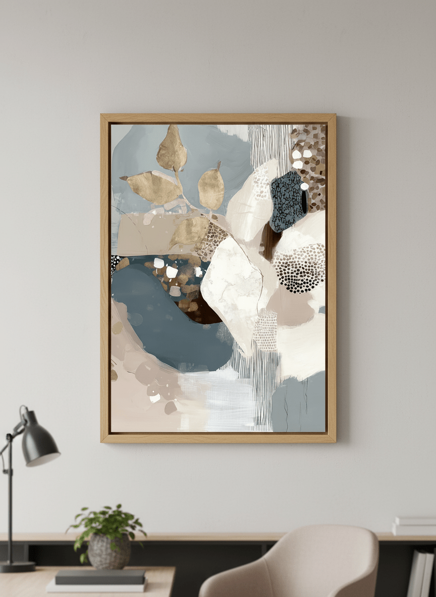 Contemporary wall art featured in a bright modern office workspace