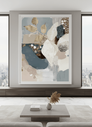 Monumental artwork centred on a feature wall in a luxe interior