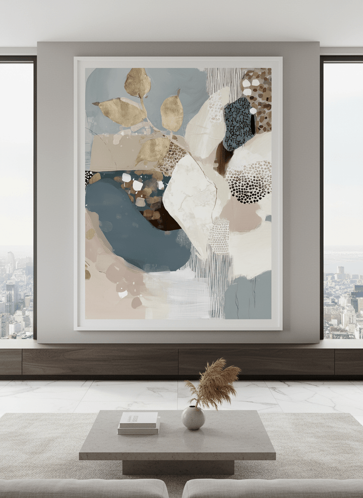 Monumental artwork centred on a feature wall in a luxe interior