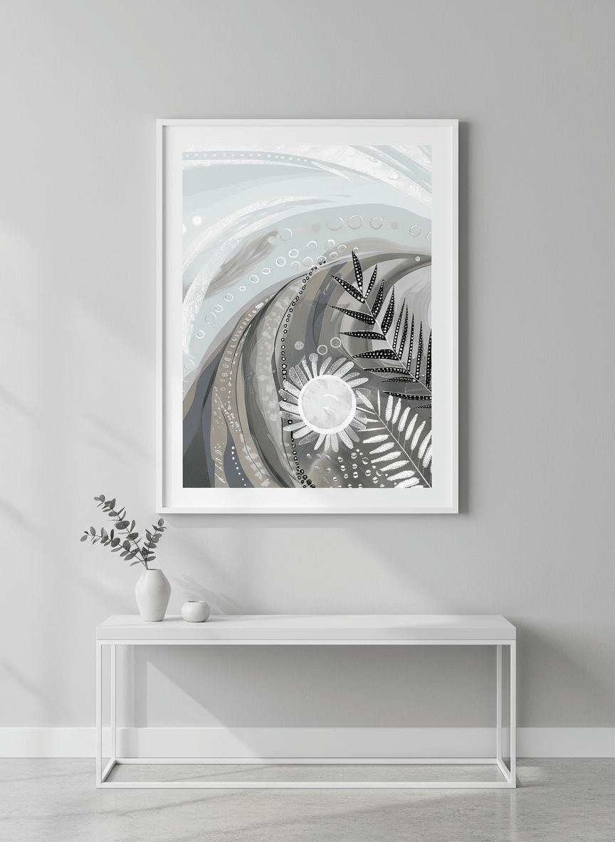 Contemporary wall art featured in a bright modern office workspace