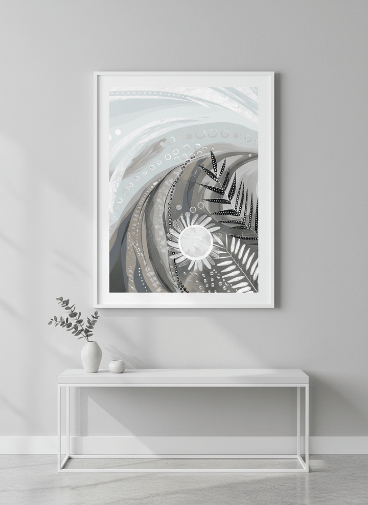 Contemporary wall art featured in a bright modern office workspace
