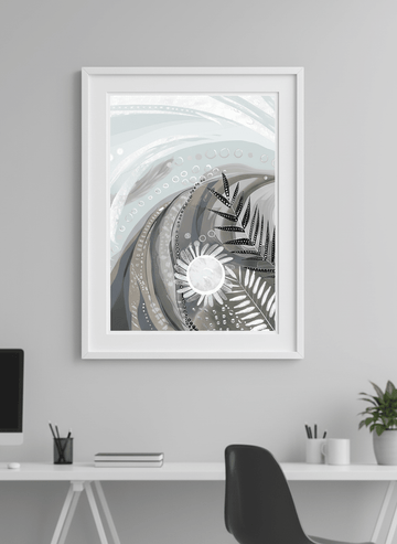 Contemporary wall art featured in a bright modern office workspace
