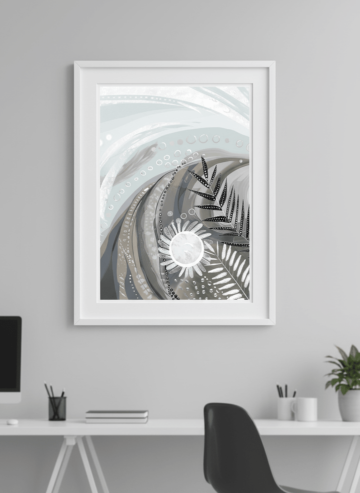Contemporary wall art featured in a bright modern office workspace