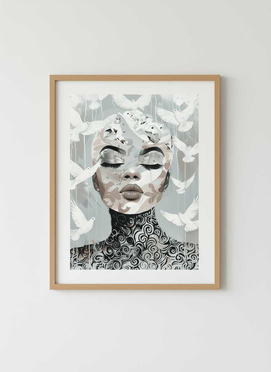 Contemporary wall art featured in a bright modern office workspace