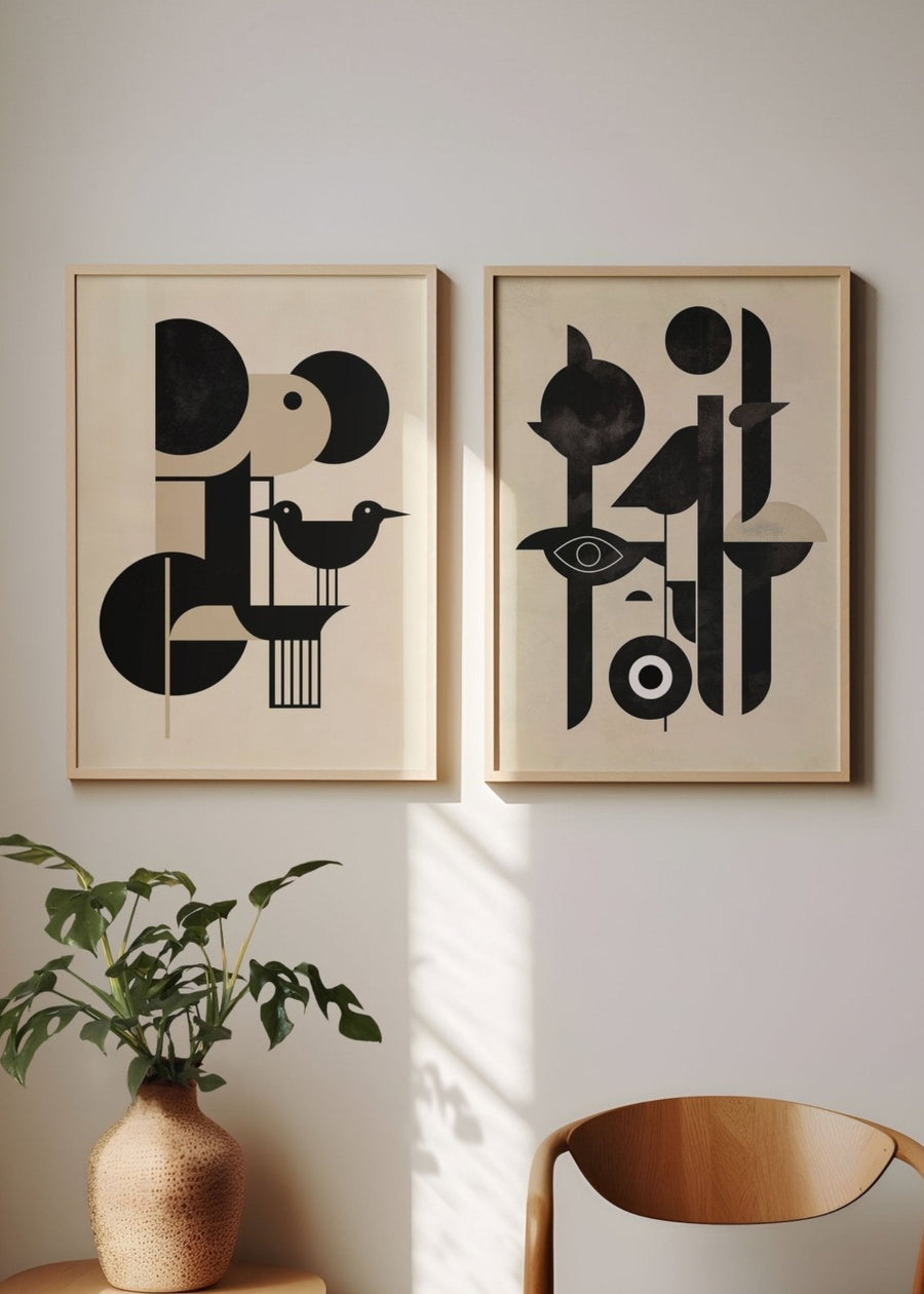 Set of 2 Abstract Geomtric Totem Aviery Wall