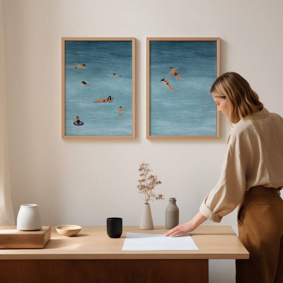 Set of 2 Beach Tranquility Illustration Painting Set by Lisa Solomoniuk
