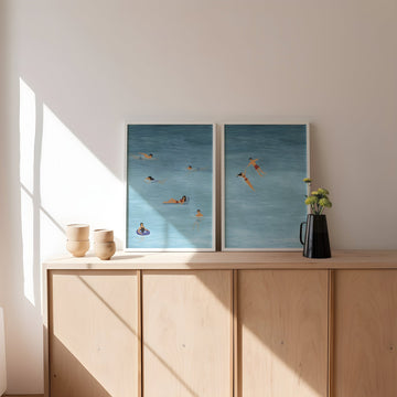 Set of 2 Beach Tranquility Illustration Painting Set wall - art - picture - poster