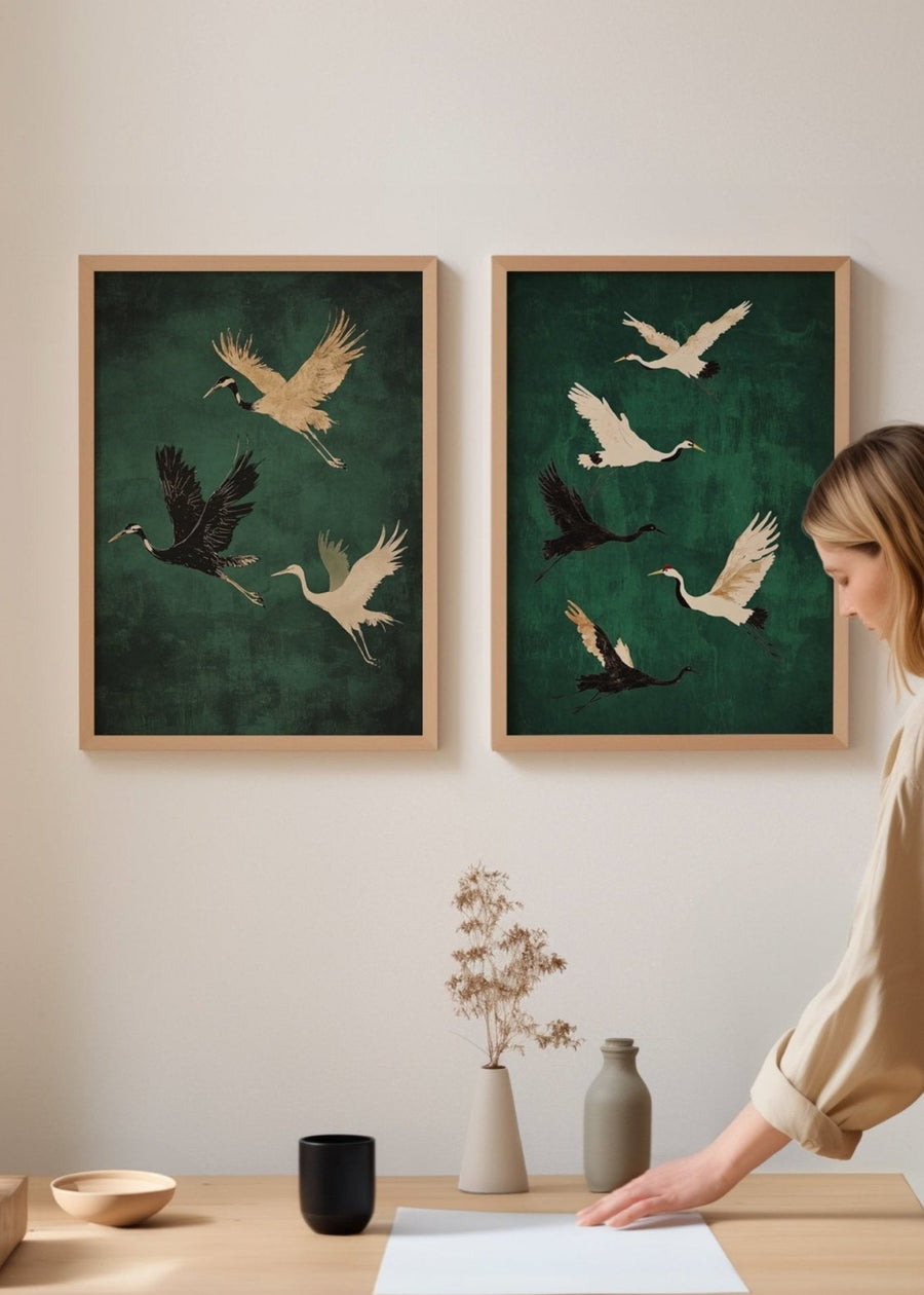 Set of 2 Flying Cranes