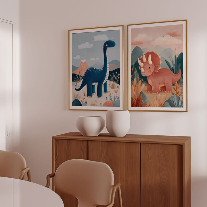 Set of 2 Kids Dinosaur Nursery Prints wall - art - picture - poster