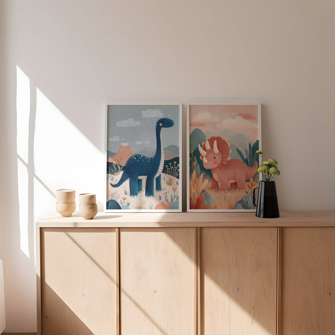 Set of 2 Kids Dinosaur Nursery Prints wall - art - picture - poster