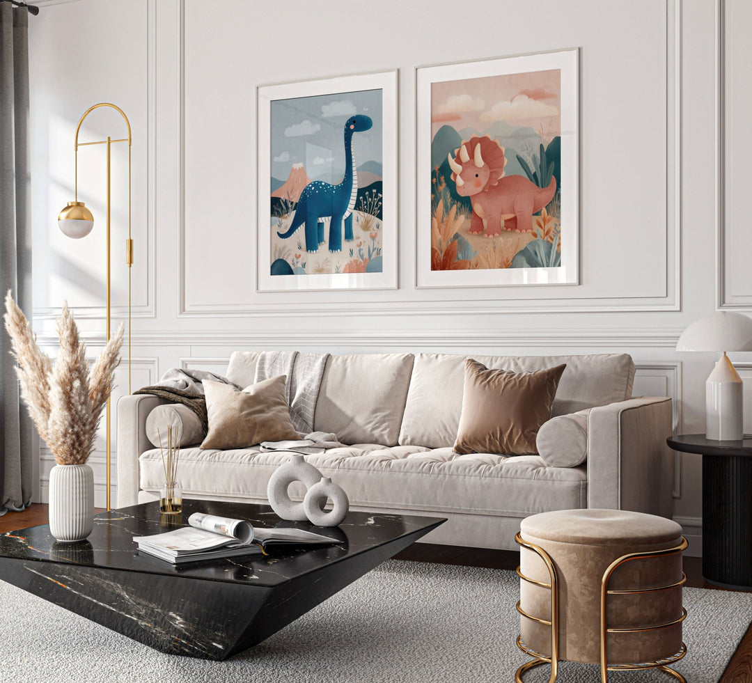 Set of 2 Kids Dinosaur Nursery Prints wall - art - picture - poster