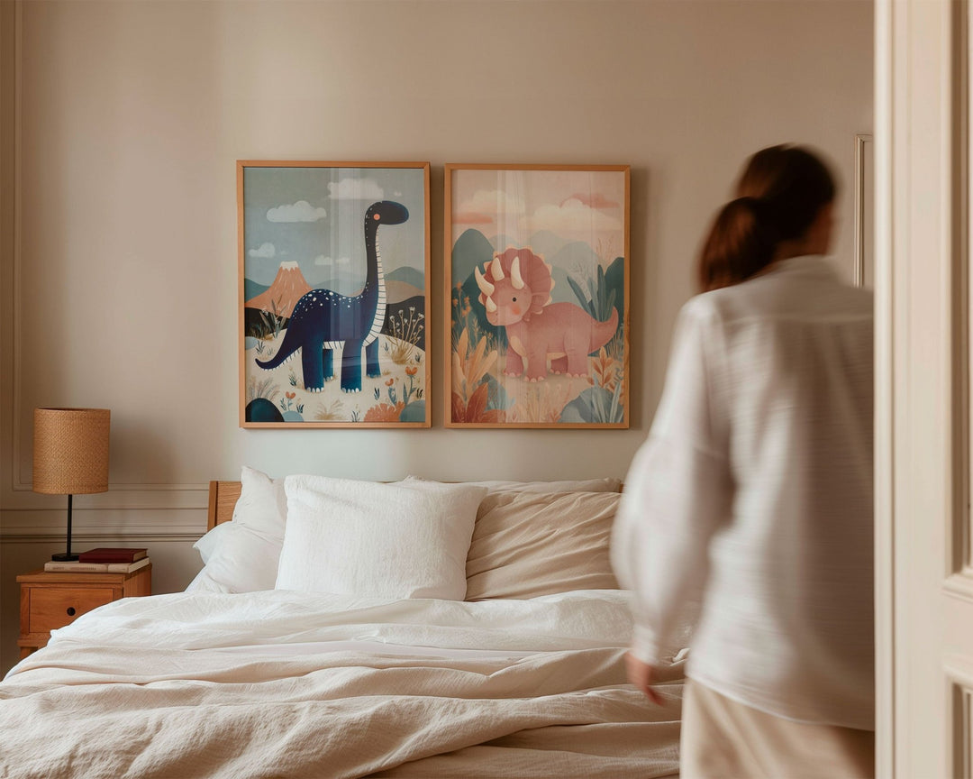 Set of 2 Kids Dinosaur Nursery Prints wall - art - picture - poster