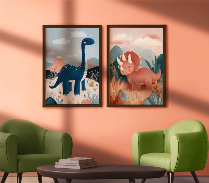 Set of 2 Kids Dinosaur Nursery Prints wall - art - picture - poster
