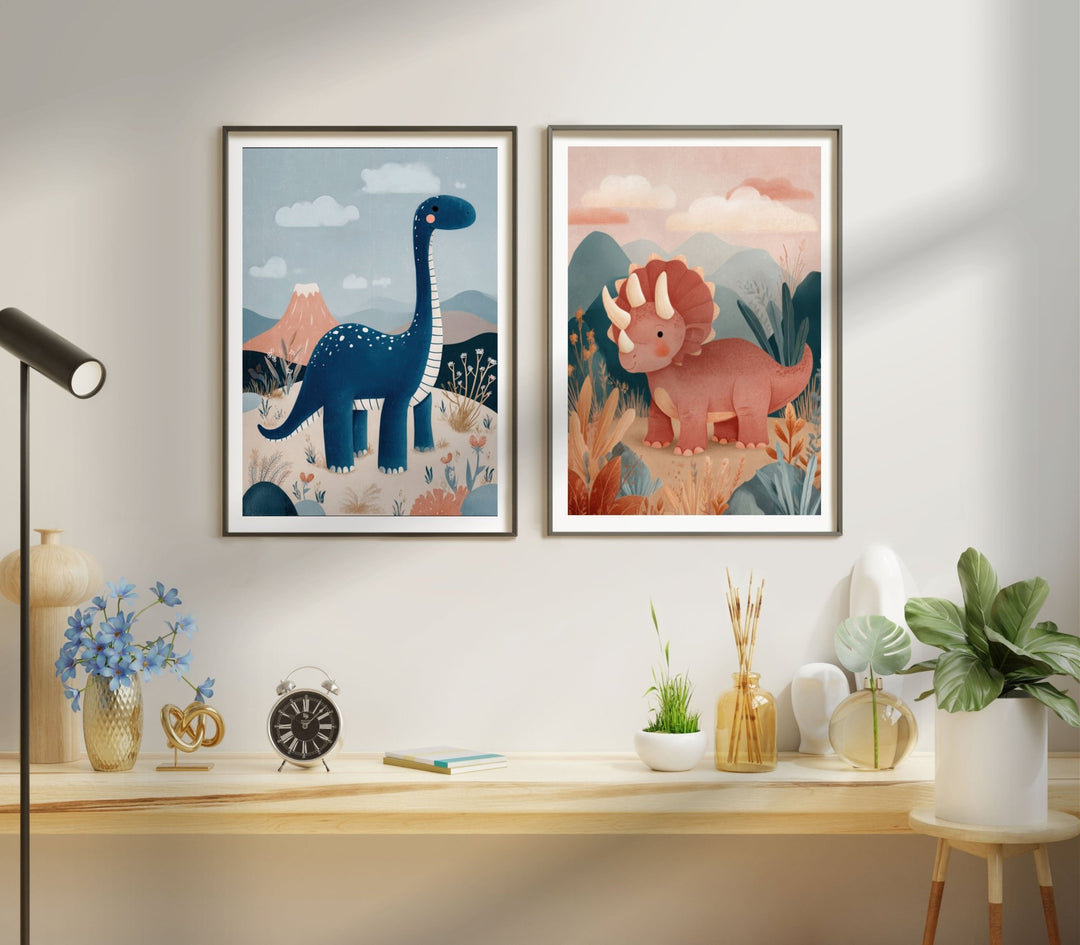 Set of 2 Kids Dinosaur Nursery Prints wall - art - picture - poster