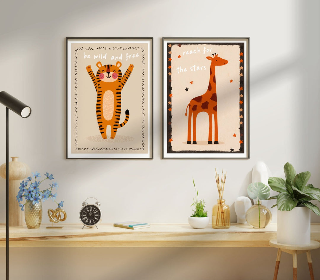 Set of 2 Tiger and Giraffe Cute Quote Animal Print wall - art - picture - poster