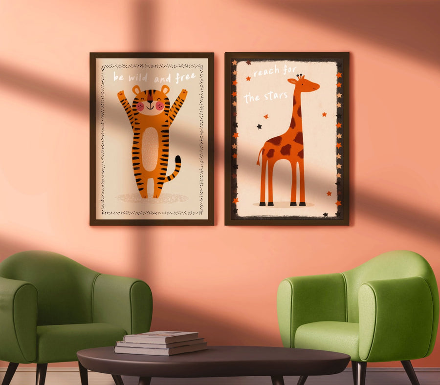 Set of 2 Tiger and Giraffe Cute Quote Animal Print