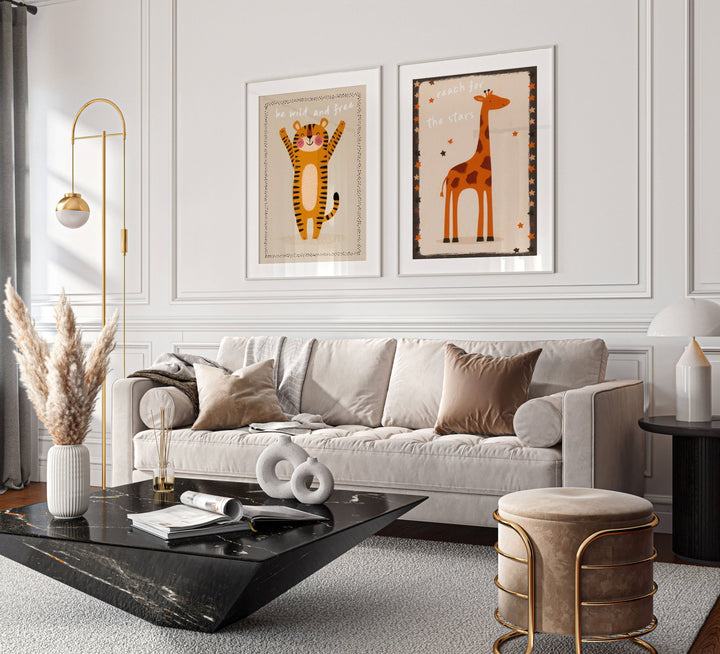 Set of 2 Tiger and Giraffe Cute Quote Animal Print wall - art - picture - poster