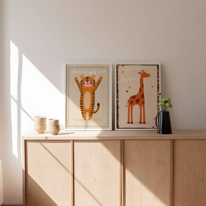 Set of 2 Tiger and Giraffe Cute Quote Animal Print wall - art - picture - poster