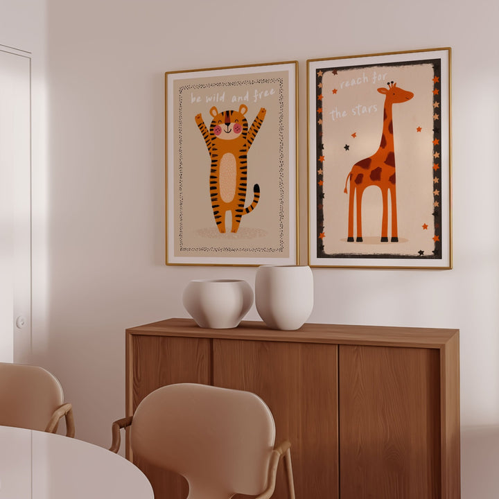 Set of 2 Tiger and Giraffe Cute Quote Animal Print wall - art - picture - poster