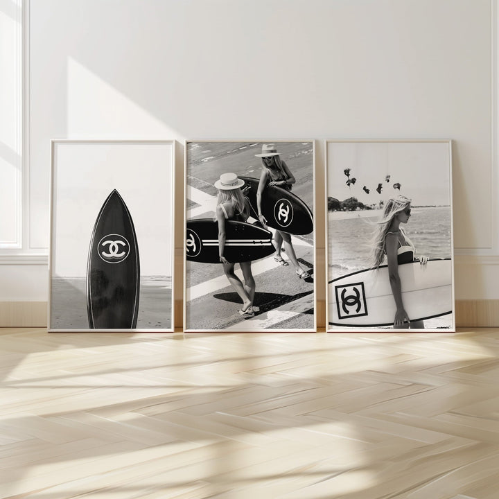 Set of 3 Chanel Surfer Girl Wall Art Photography - Style My Wall