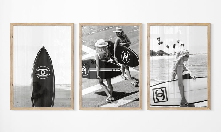 Set of 3 Chanel Surfer Girl Wall Art Photography - Style My Wall