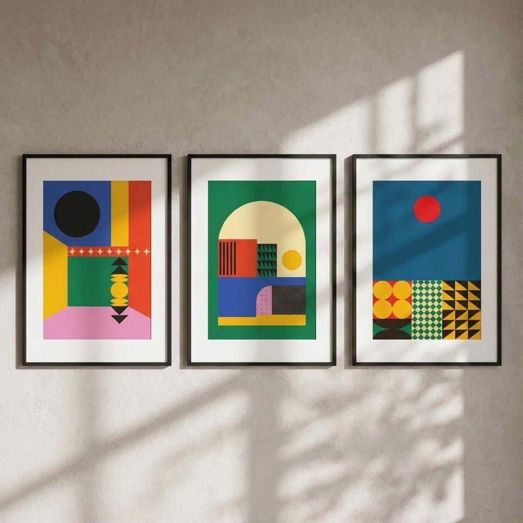 Set of 3 Geometric Abstract Modern Sunrise Prints wall - art - picture - poster