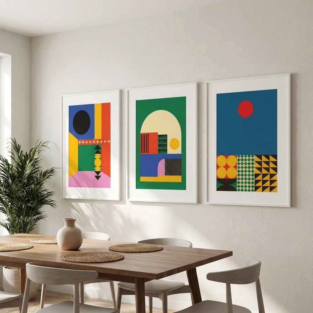 Set of 3 Geometric Abstract Modern Sunrise Prints wall - art - picture - poster