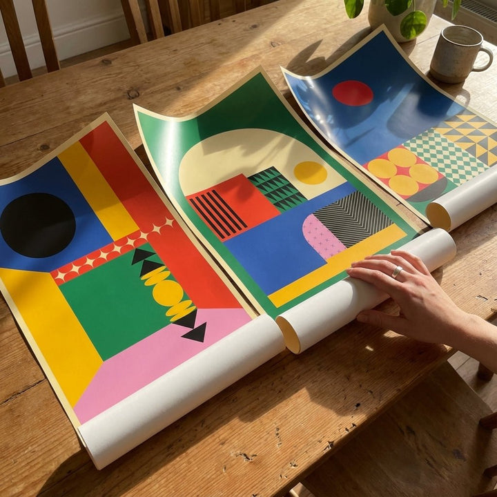 Set of 3 Geometric Abstract Modern Sunrise Prints wall - art - picture - poster