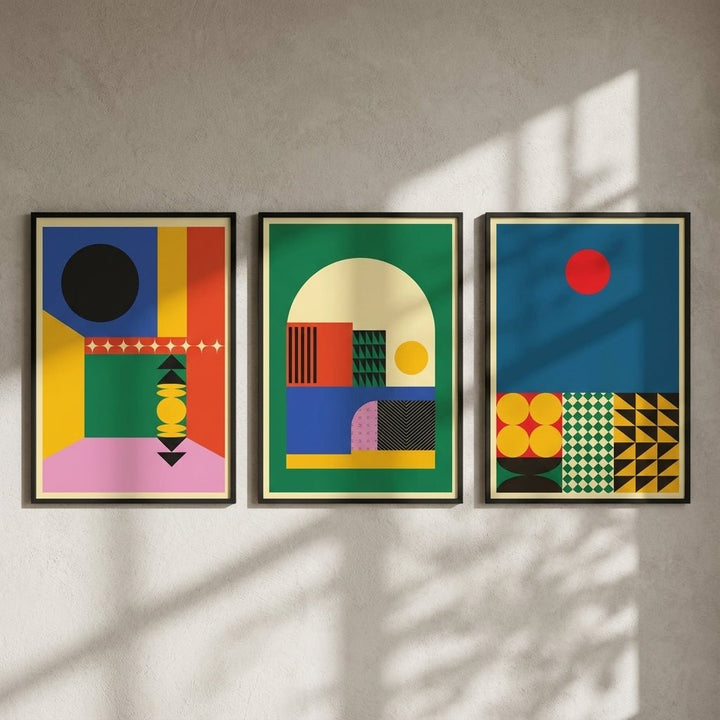 Set of 3 Geometric Abstract Modern Sunrise Prints wall - art - picture - poster