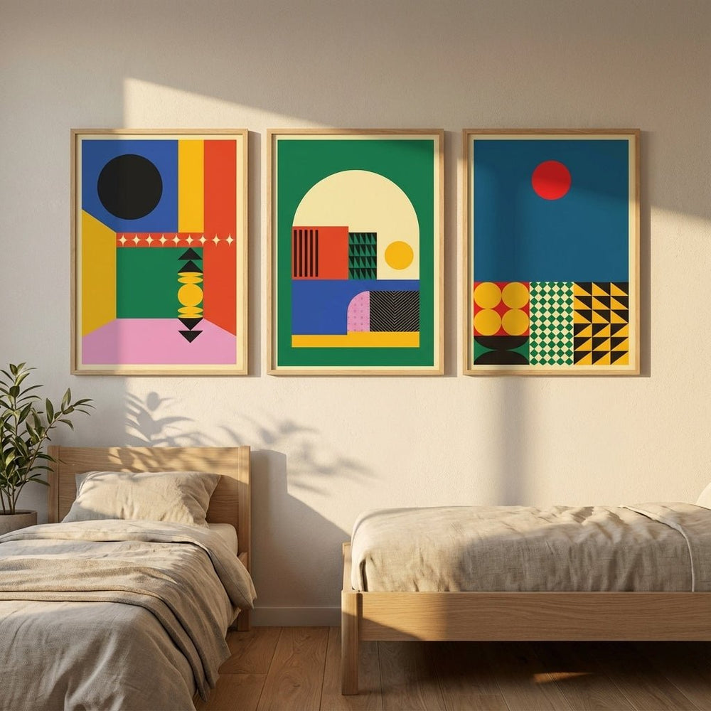 Set of 3 Geometric Abstract Modern Sunrise Prints wall - art - picture - poster