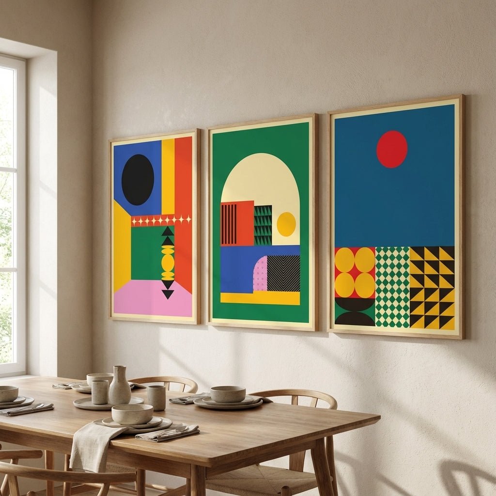 Set of 3 Geometric Abstract Modern Sunrise Prints wall - art - picture - poster