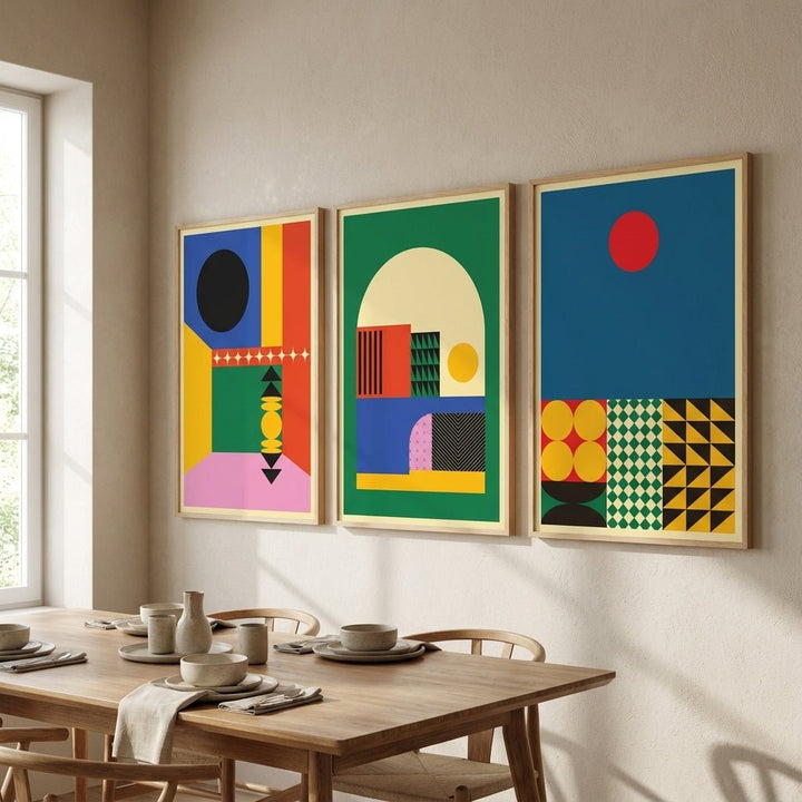 Set of 3 Geometric Abstract Modern Sunrise Prints wall - art - picture - poster