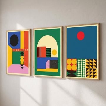 Set of 3 Geometric Abstract Modern Sunrise Prints wall - art - picture - poster