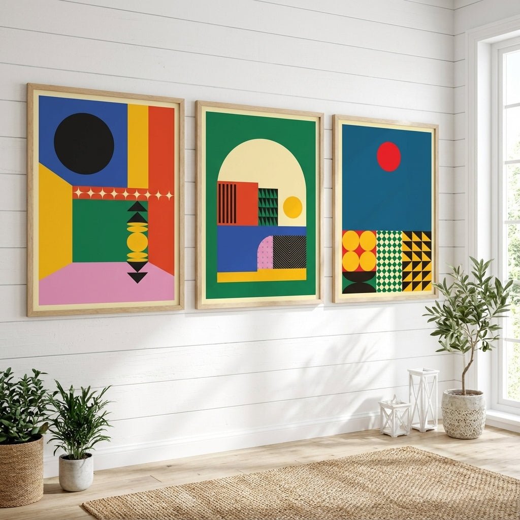 Set of 3 Geometric Abstract Modern Sunrise Prints wall - art - picture - poster