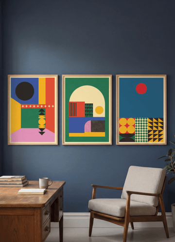 Set of 3 Geometric Abstract Modern Sunrise Prints wall - art - picture - poster