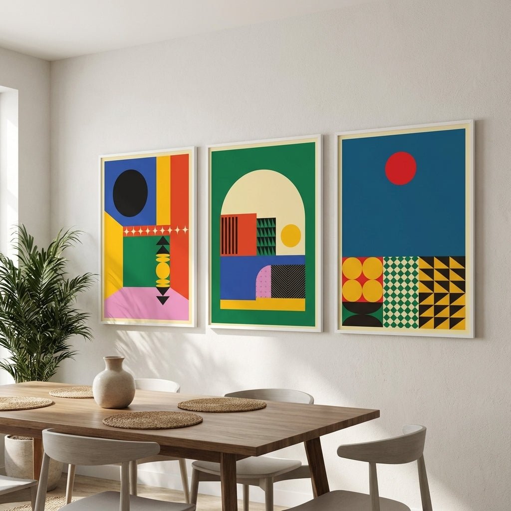 Set of 3 Geometric Abstract Modern Sunrise Prints wall - art - picture - poster