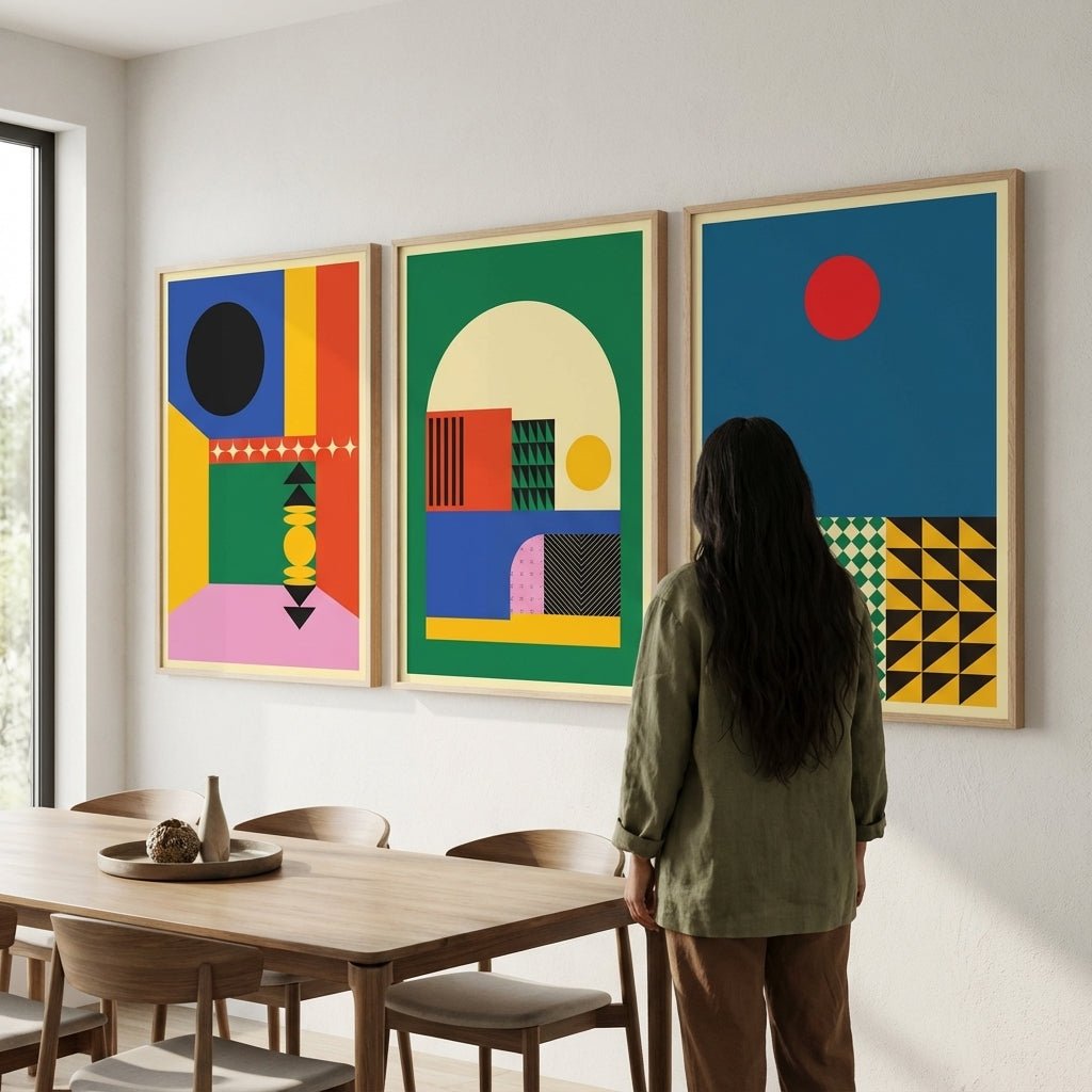 Set of 3 Geometric Abstract Modern Sunrise Prints wall - art - picture - poster
